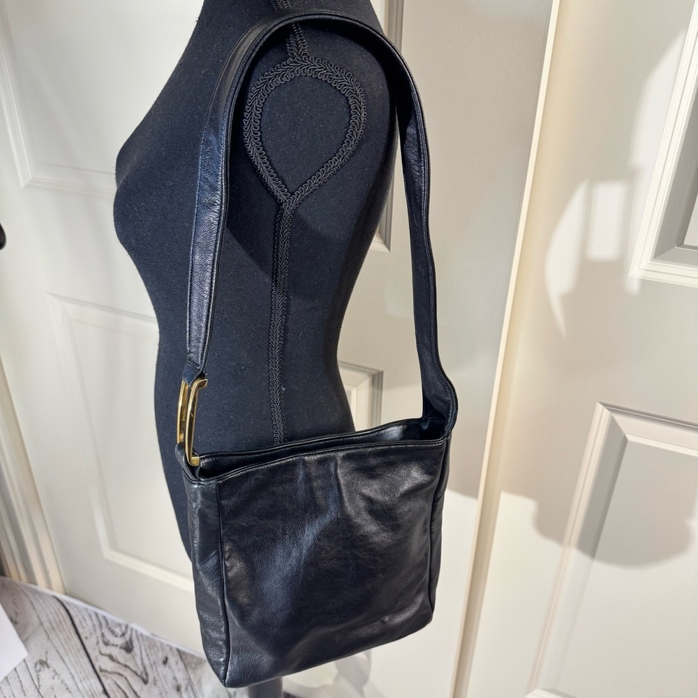 Viva Bags of California Black Leather Shoulder Bag with Gold Accent